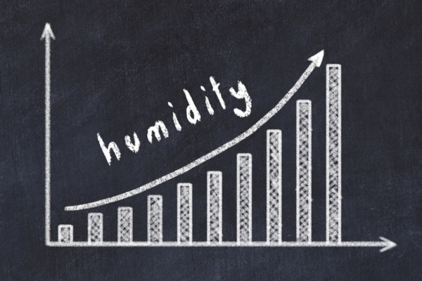 Chalkboard drawing of increasing business graph labeled as humidity