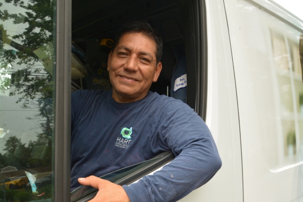 Hart Home Comfort HVAC technician in a service truck
