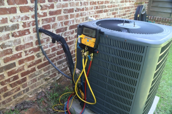 air conditioner with gauge checking for refrigerant levels
