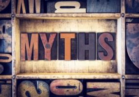 MYTHS spelled using wooden letterpress depicting Heating Oil Myths