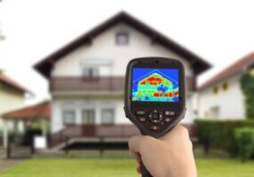 thermal gun measuring heat loss of a house